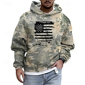 abordables Motif de Drapeau-Homme Sweat à capuche Vert Vert clair Gris À capuche Camouflage Drapeau Américain Poche Avant Quotidien Fête Sortir Polyester Streetwear Occasionnel Automne Hiver Vêtement Tenue Pulls Capuche Pulls