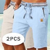 preiswerte Urlaub-Herren Shorts Leinenshorts Sommershorts Strandshorts Tasche Kordelzug Elastischer Bund Einfach Komfort Atmungsaktiv Knielang Täglich Ferien Strand Urlaub Mode Schwarz + Himmelblau Khaki+Marineblau