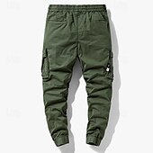 baratos Calças Cargo-Homens Calças Cargo Calças Cintura elástica Com Cordão Bolso multi Tecido Vestível Ao ar livre Diário Acampar e Caminhar Moda Clássico Preto Verde Tropa