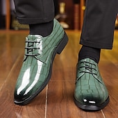 economico Formale-scarpe oxford da uomo in similpelle con stampa coccodrillo verde – stile stringato lucido per gentiluomini eleganti, cocktail party e incontri di lusso