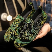 economico Scarpe Casual Slip-On-scarpe slip-on ricamate nere e verdi da uomo – scarpe casual eleganti con design floreale, adatte per feste e occasioni alla moda