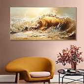 baratos Landscape Paintings-Handmade Oil Painting Wall Art Decoration Modern Abstract Sea Wave for Living Room Home Decor Stretched Frame Hanging Painting/Rolled Canvas (No Frame)