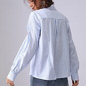 abordables Chemises-Femmes Chemise Fleuri Rayé Élégant Bohème ancien manche longue Col de chemise Hauts Réguliers Travail Quotidien Fête Broderie 1# Original bleu clair-BLEU Printemps, Automne, Hiver, Été