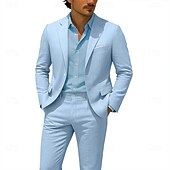 economico Costumi da spiaggia-Uomo Casuale Matrimonio in Spiaggia Completi Bavero classico Azzurro chiaro Formale Tinta unita Vestibilità standard 2 pezzi Monopetto Due Bottoni