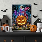 preiswerte Halloween-Wandteppiche-Halloween-LED-Wandbild auf Leinwand, der leuchtende Kürbis von Sarah Richter, LED-beleuchtete Wanddekoration, batteriebetrieben, beleuchteter Leinwanddruck, LED-Licht, Küche, Schlafzimmer oder