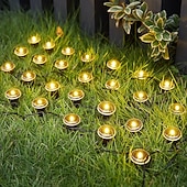 olcso Földi fények-napelemes vezetőoszlopos talajlámpák 15/30 db-os lapos napelemes lámpák kültéri, vízálló napelemes korongos tájvilágítás kerti ösvényre, falra, lépcsőkre, teraszokra, udvarra, gyepre, járdára (meleg