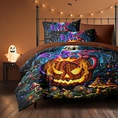 cheap Halloween Bedroom-Halloween Duvet Cover The glowing Pumpkin by Sarah Richter Bedding Set 3-Piece Comforter Cover Set with Zipper Closure, Soft and Lightweight, Holiday Bedroom Decoration