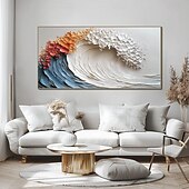 abordables Peintures Abstraites-peinture à l&#039;huile faite à la main peinte à la main horizontale abstraite épaisse texture huile vagues paysage moderne salon décoration de la maison toile roulée (sans cadre)