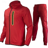 preiswerte Herren-Trainingsanzug und Kapuzenpullover-Herren Trainingsanzug Outfit-Set Kapuzenpullover Set Kapuzenpullover Outdoor Täglich Sport Reißverschluss Tasche Kordelzug Farbblock Schwarz Gelb Rote Polyester Sportkleidung Mode Streetwear Frühling