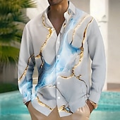 billige Geometrisk mønster-Herre Marmor Abstrakt kunst Skjorte Skjorte med knapper Langermet Fashion Casual utendørs Daglig Gateklær Vår Høst Aftæpning 3D-utskrift Lin som skjorte Grå