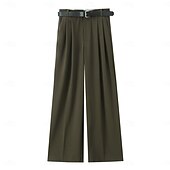 economico gamba larga e vita alta-Per donna Gamba larga Chinos Casual Lunghezza intera Naturale Semplice Gamba larga Comodo Traspirabilità Casual Quotidiano Vinaccia Nero 1 # Nero Verde militare Primavera Autunno Vestibilità comoda