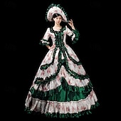 cheap Dresses-Vintage Rococo Renaissance Maxi Dress Normal Juliet Sleeve Princess Queen Elizabeth Pleated Flounced Princess Square Neck Fancy Dress Women's Halloween Carnival Masquerade Party Halloween Performance