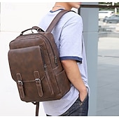 preiswerte College-Rucksäcke-Herren-Rucksack aus Vintage-Kunstleder – Business- und Reisetasche mit großem Fassungsvermögen, Schnallenriemen und Laptopfach