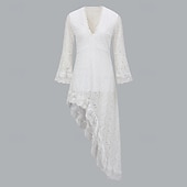 ieftine Rochii Boho-Pentru femei Rochii Midi Rochie de dantela Rochie de epoca Modă Modern În aer liber Vacanță Concediu Fit regulat Simplu Manșon Lung În V Alb Vară