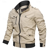 preiswerte Cargo-Jacken-Herren Leichte Jacke Cargo-Jacke Freizeitjacke Urlaub Täglich Tasche Frühling Herbst Einfach Mode Klassisch Stehkragen Regulär Schwarz Wein Khaki Armeegrün Dunkelblau Jacken