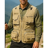 abordables Vestes-Homme Gilet de pêche Gilet multifonctionnel Sans manches Veste Extérieur Léger Respirant Fermeture éclair Polyester Noir Blanche Vert Véronèse Chasse Pêche Escalade