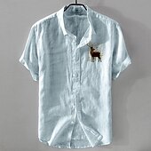 economico Casual da lavoro-Per uomo Camicia di lino Camicia casual Camicia in cotone e lino Camicia con Bottoni Con Motivo Animale Vacanza Abbigliamento quotidiano Bianco Blu marino scuro Azzurro cielo Cachi Manica Corta Bavero