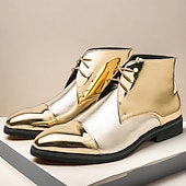 cheap Dress Boots-Men&#039;s Shiny Gold Lace-Up Ankle Boots – Fashion Statement Dress Boots for Stage Shows, Prom Nights &amp; Festivals