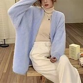 abordables Cardigans et vêtements d&#039;extérieur-Femmes Pull Cardigan Mode Streetwear Quotidien Couleur Unie Côtelé Ouvert devant Tricoté manche longue Hauts Longs Tricoter Fête Sortir Week-end Blanche Rose Claire Automne Hiver
