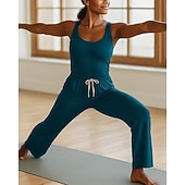 economico gamba larga e pantaloni dritti-Per donna Tuta da yoga Tutina Tasca Henley Pilates Fitness Yoga Pantaloni a gamba larga canotta Tinta unica Nero Blu Verde Gli sport Abbigliamento sportivo Micro-elastico