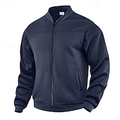 tanie Casualowe kurtki-Męskie Kurtka zimowa Kurtka polarowa Zwykła kurtka Kurtka uniwersytecka Urlop Codzienny Keep Warm Kieszeń Polar Jesień Zima Równina Moda Moda miejska Kołnierz stawiany Regularny Czarny Czerwony