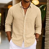 economico Casual da lavoro-Per uomo Camicia Camicia di lino Camicia Estiva Abbigliamento da spiaggia Camicia con Bottoni Semplice Vacanza Casuale Nero Rosa Blu marino Verde Manica Lunga Collo ripiegato Primavera &amp; Estate