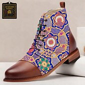baratos sapatos Jacquard-Botas masculinas coloridas de tecido jacquard com cadarço e mandala – botins de estilo étnico artístico para viagens, looks casuais e eventos culturais