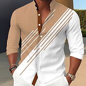economico Geometrica-Per uomo Geometrico Linea Camicia Camicia con colletto alla coreana Manica Lunga Business Casual Formale Abbigliamento Quotidiano Primavera Autunno Collo alla coreana Colletto alla coreana Stampa 3D