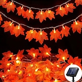 cheap Halloween Lights-Halloween Solar Pumpkin Maple Leaf Fairytale String Lights 6.5m 30LED Outdoor Waterproof Garden Lights Thanksgiving Halloween Party Atmosphere Home Balcony Terrace Yard Porch Decoration