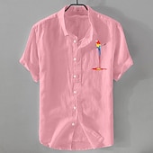abordables Clásico-Hombre Camisa Camisa de lino Camisa de verano Camisa de playa Abotonar la camisa Pájaro Vacaciones Casual Negro Blanco Rosa Azul Piscina Manga Corta Cuello Vuelto Verano Ropa