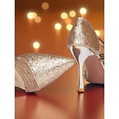 economico Pumps Classici-Scarpe da donna con tacco a spillo e punta a punta, glitterate dorate, con cinturino e tacco a spillo, per la vita notturna, i club e gli eventi serali