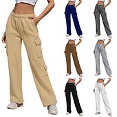abordables pantalon cargo femme-Femmes Pantalons Cargo Chinos Occasionnel Athlétique Longueur mollet Naturel Uni Ceinture Élastique Poches multiples Confortable Respirabilité Décontracté Quotidien Abricot Bleu de minuit Café Bleu