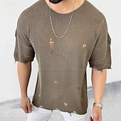 billige genser for menn-Herre Pullover genser Strikket genser Riflet Strikke Vanlige topper Strikket Hull عادي Crew-hals Mote Grunnleggende Feriereise Dagligdagstøy Klær Sommer Svart Hvit M L XL