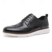 cheap Casual-Men’s Brown Faux Leather Wingtip Derby Shoes – Brogue Lace-up Comfort Shoes for Office Wear, Semi-formal Events and Daily Walking