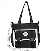 cheap College Backpacks-Women&#039;s Black and White Canvas Tote Bag – Casual School Shoulder Bag with Front Buckle Pocket for Teen Girls &amp; College Students