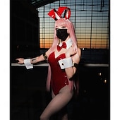 abordables Perruques de Couple-Perruque rose pastel longue et raide pour femme, cosplay anime Zero Two 02, avec corne, 99 cm