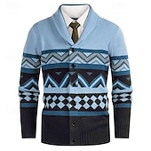 billige cardigangenser for menn-Herre Genser Cardigan Genser Fair Isle genser Riflet Strikke Vanlige topper Strikket Geometrisk Buet Ferie Mote Avslappet Dagligdagstøy Klær Vår &amp; Vinter Hvit Gul S M L