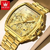 abordables Montres à quartz-OLEVS Hommes Montre à quartz Luxe Grand cadran Affaires Montre-bracelet Lumineux Calendrier IMPERMÉABLE Bracelet en acier inoxydable Suivre