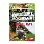 お買い得  家庭用品-2026年 怒った猫 カンフー猫カレンダー 面白い犬のうんちカレンダー ラミネート加工 月間プランナー 英語の日付付き 1月から12月まで 自宅やオフィスの装飾に最適 猫好きや犬好きの方に最適
