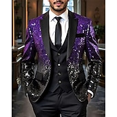 baratos Blazers Clássicos Masculinos-Homens Blazer O negócio Coquetel Festa de Casamento Moda Casual Primavera Outono Poliéster Gradiente Bolsos Botões Confortável Não Trespassado Jaqueta esporte Prata Azul Verde Escuro Roxo