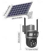 olcso Beltéri IP hálózati kamerák-Dupla lencsés, napelemes vezeték nélküli kültéri biztonsági kamera 8 megapixeles felbontással, 355 fokos forgathatósággal, színes éjjellátóval, reflektorral/riasztóval, mozgásérzékeléssel, kétirányú