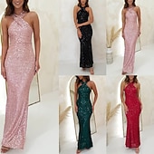 economico Abiti con paillettes-Per donna Abito Lungo Maxi Abito Abito con Paillettes Abito da Cocktail Abito Elegante Moda Moderno Festa serale Cocktail party Vestibilità regolare Semplice Senza Maniche All'americana Nero Rosa