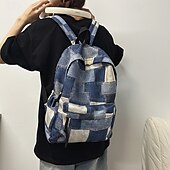 olcso Főiskolai hátizsákok-vintage farmer patchwork hátizsák – divatos kék iskolatáska tinilányoknak és fiúknak, iskolába és mindennapi használatra