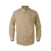 preiswerte Urlaub-Herren Hemd Leinenhemd Stehkragenhemd Sommerhemd Strandbekleidung Knopfhemd Gestreift Urlaub Ferien Schwarz Weiß Blau Khaki Langarm Stehkragen Sommer Frühling Bekleidung