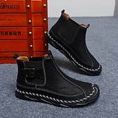 tanie Botki-męskie ręcznie robione botki w stylu retro z ozdobnymi klamrami – stylowe, codzienne buty inspirowane mokasynami, idealne na jesienne spacery, weekendowe wyjścia i codzienną modę