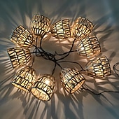 economico Strisce LED-Lanterna in rattan intrecciata a mano con 10 lampadine a LED, luci decorative con spina per interni ed esterni, balcone, patio, giardino, matrimonio, camera da letto