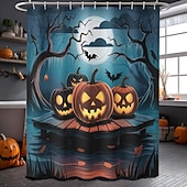 levne Halloween koupel-Halloweenský sprchový závěs s háčky, polyesterový, pratelný, voděodolný, vzorovaný, koupelnová vana, dekorace