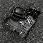 economico Stivali da motociclista-stivali da combattimento con fibbia a rivetto nera da uomo – stivaletti allacciati con plateau gotico per concerti, stile motociclista ed eventi punk