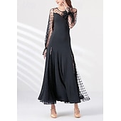 preiswerte Einfaches Kleid-Damen Maxikleid Etui-Kleid Tüllkleid Elegant Hochzeit Urlaub Party Normale Passform Tupfen Langarm Rundhalsausschnitt Schwarz Sommer Frühling Herbst Winter