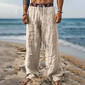 cheap Holiday-Men&#039;s Linen Pants Trousers Summer Pants Beach Pants Patchwork Elastic Waist Drawstring Geometric Comfort Breathable Full Length Casual Daily Holiday Vacation Fashion Khaki